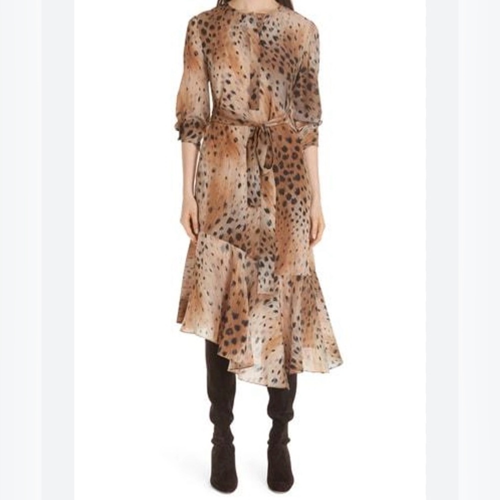 Lafayette 148 Delancy Agave Leopard-print Silk Midi Dress Animal Print XS XSmall